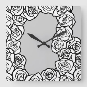 Horloge Carrée Roses blanches Vintages