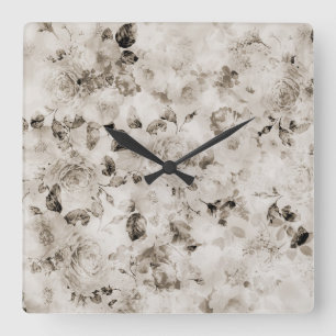 Horloge Carrée Roses ens ivoire gris blancs élégants vintages