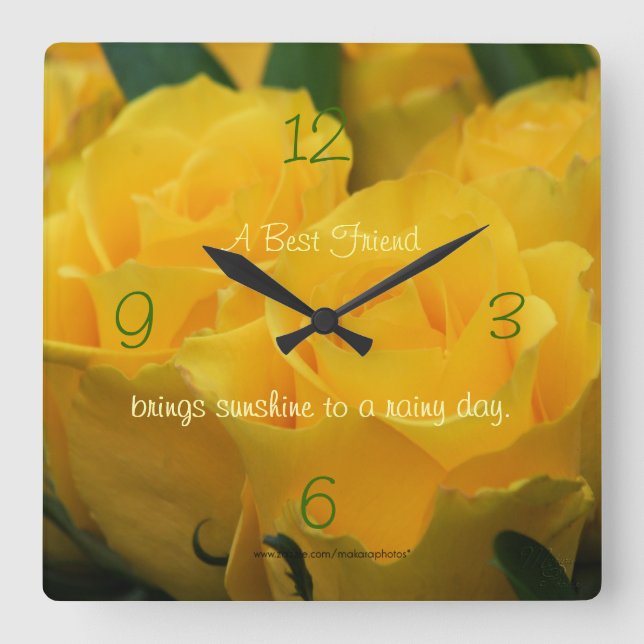 Horloge Carrée Roses jaunes Horloge-personnalisez à votre façon (Recto)
