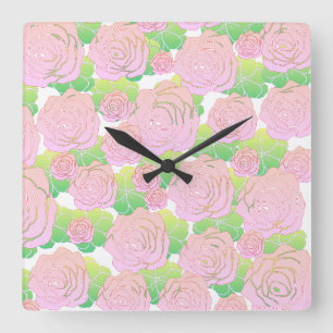 Horloge Carrée Roses roses roses légères