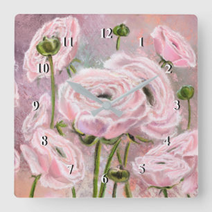 Horloge Carrée Roses roses - Spécial Pour Vous - Peinture origina