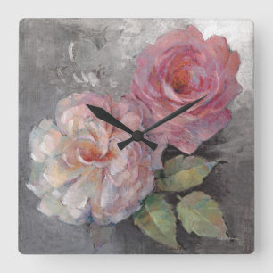 Horloge Carrée Roses sur le gris