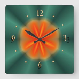 Horloge Carrée Rosette en rouge/orange avec l'horloge de cuisine