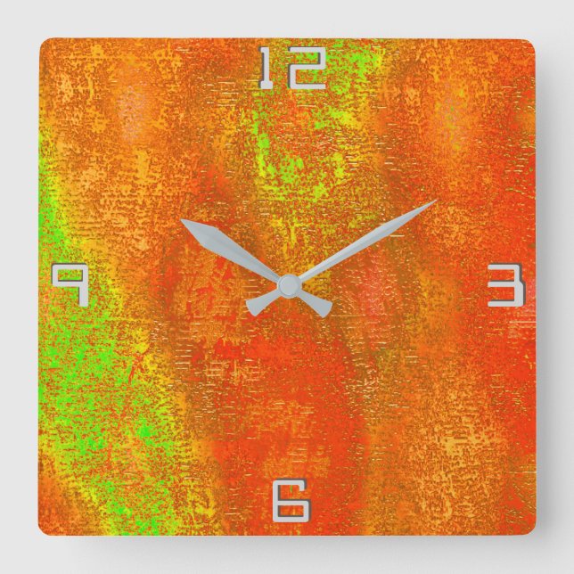 Horloge Carrée Rouge à citron vert avec rainures et peintures tei (Recto)