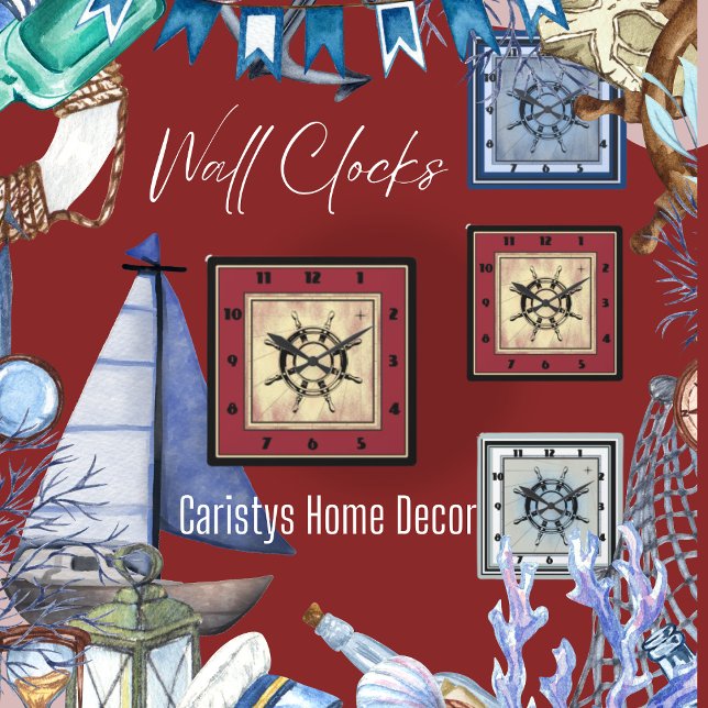 Horloge Carrée Rouge à thème nautique (Créateur téléchargé)
