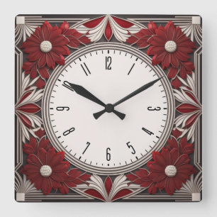 Horloge Carrée rouge Art déco