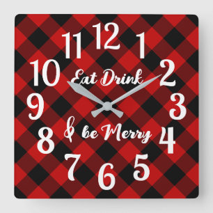 Horloge Carrée Rouge Buffle Noir En vichy Vérifier Acrylique Horl