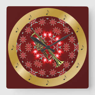 Horloge Carrée ~ rouge de Noël de ~ d'or de ~ de ~ d'argent de ~