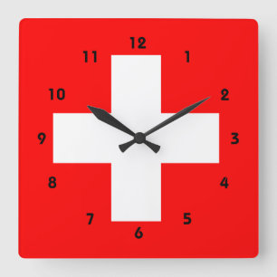 Horloge Carrée Rouge et blanc suisses de la Suisse d'amour du