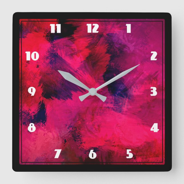 Horloge Carrée Rouge foncé et violet Gras & Abstrait moderne (Recto)