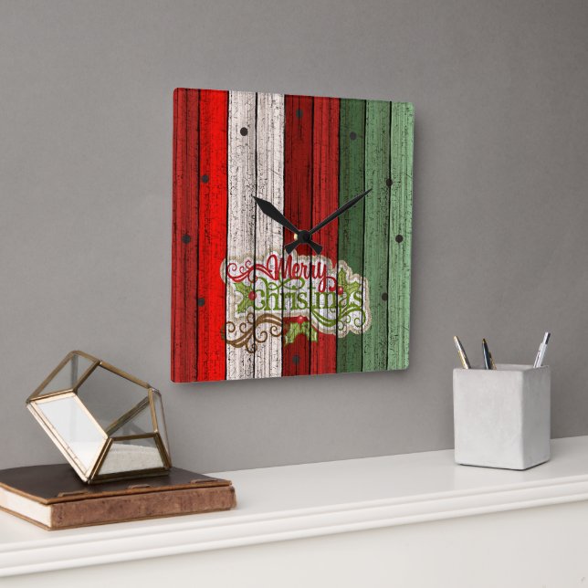 Horloge Carrée Rouge foncé Vert Patiné Planes Motif (Bureau)