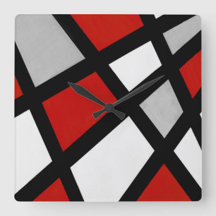 Horloge Carrée Rouge gris noir blanc géométrique