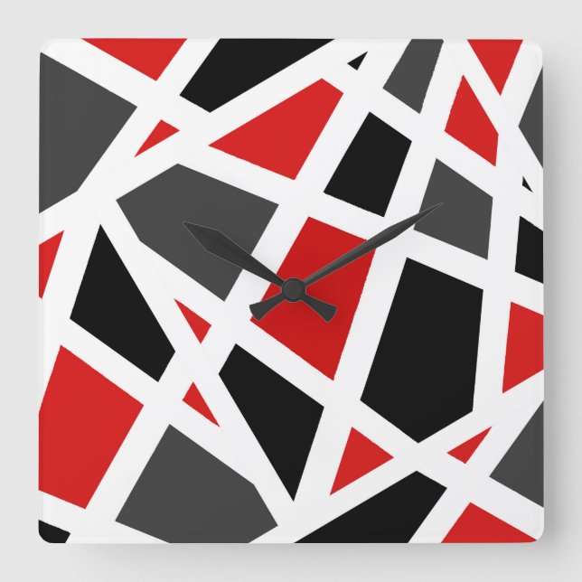 Horloge Carrée Rouge gris noir blanc Géométrique 2 (Recto)