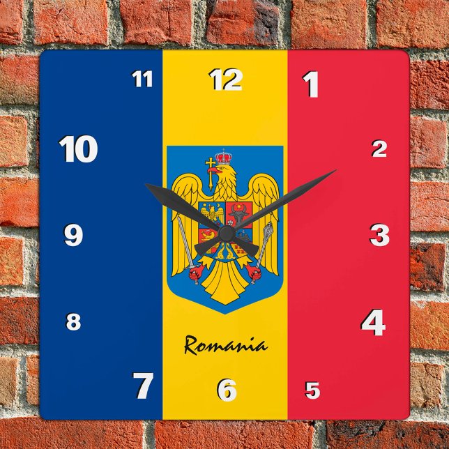 Horloge Carrée Roumanie Horloge, maison patriotique, Drapeau roum (Créateur téléchargé)