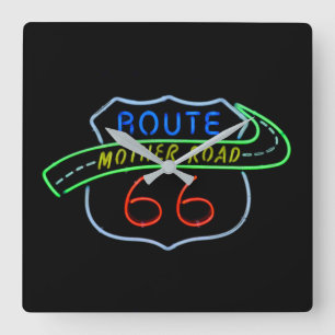 Horloge Carrée Route 66, Route Mère, Panneau néon