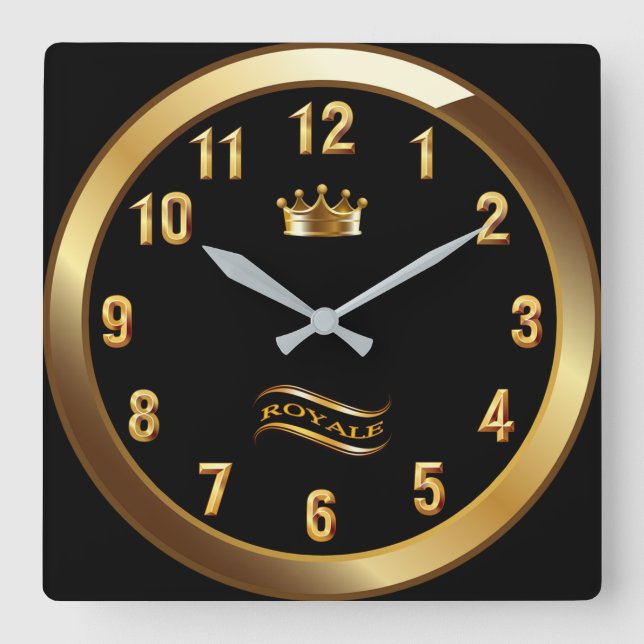 Horloge Carrée Royale Crown Classic ~ Gold On Black ~ Unique ~ (Recto)