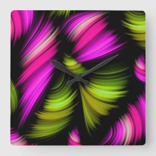 Horloge Carrée Rubans spectraux Abstraits Vert rose