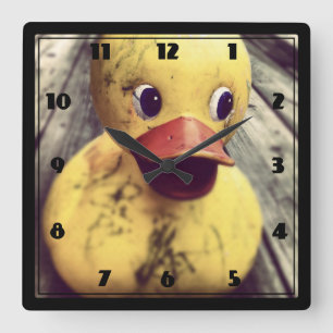 Horloge Carrée Rubber Jaune Ducky a besoin d'un bain !