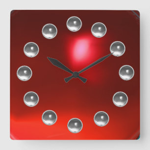 HORLOGE CARRÉE RUBY 3D ROUGE IMPRIMÉ ET PIERRES BLANCHES