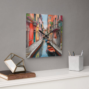 Horloge Carrée Rue aquarelle à Venise