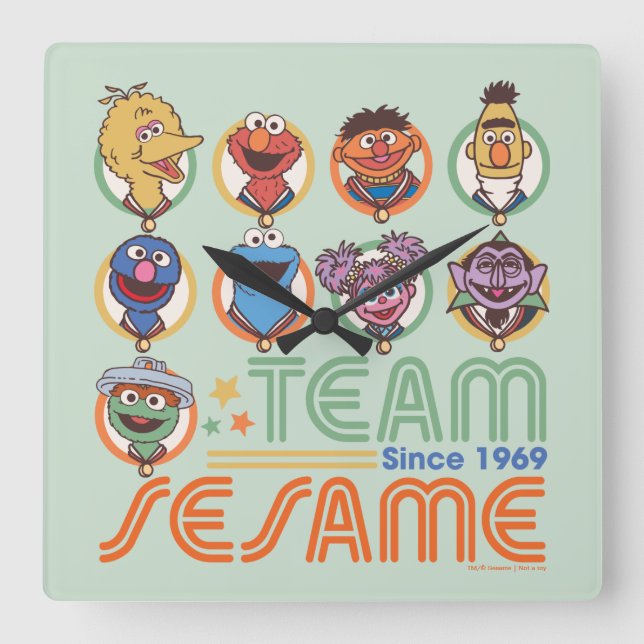 Horloge Carrée Rue Sésame | Team Sesame depuis 1969 (Recto)