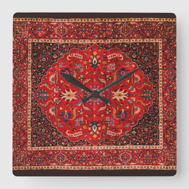 Horloge Carrée Rug perse rouge de Mashhad (Recto)