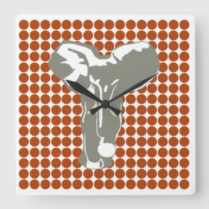Horloge Carrée Rust Red Safari point avec Pop Art Elephant