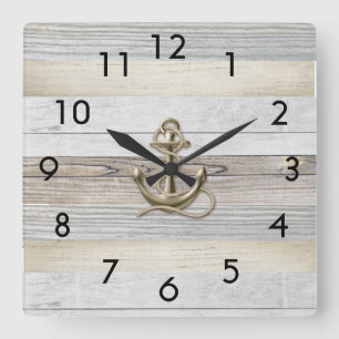 Horloge Carrée Rustic Driftwood Anchor