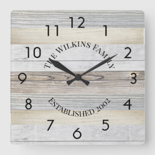 Horloge Carrée Rustic Driftwood Personalized Square Wall Clock