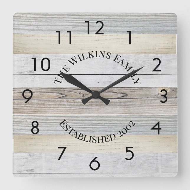 Horloge Carrée Rustic Driftwood Personalized Square Wall Clock (Recto)