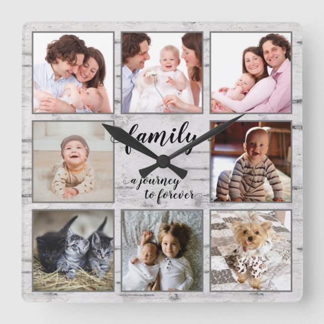 Horloge Carrée Rustic Family Journey to Forever Photo Collage (Recto)