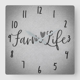 Horloge Carrée Rustic Farm Life Gris Burlap Texture Whimsical