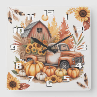 Horloge Carrée Rustic Farmhouse Inspired Autumn and Thanksgiving