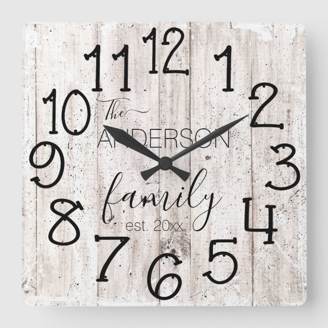 Horloge Carrée Rustic Faux Wood Barn Farmhouse Custom (Recto)