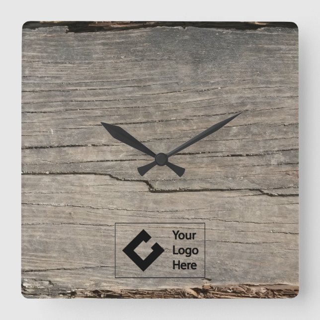 Horloge Carrée Rustic Wood Texture avec logo (Recto)