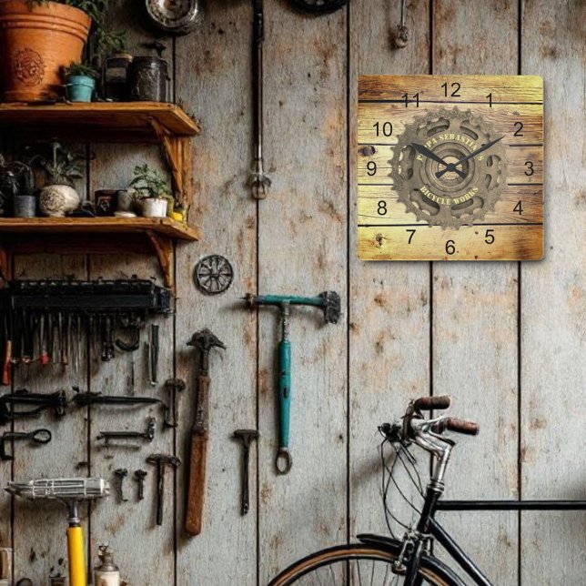 Horloge Carrée Rustique Gear Sprocket Modèle Mur Carré (rusty gear on wood wall clock template)