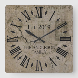 Horloge Carrée Rustique Vintage en détresse New York Times  Wall 