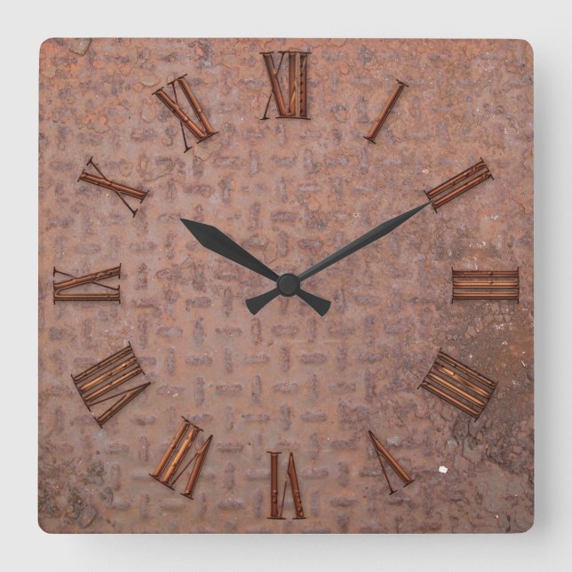 Horloge Carrée Rusty Steel-plated Metal-look Wall Clock (Recto)