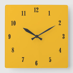 Horloge Carrée Saffron solide Jaune / Or avec chiffres noirs
