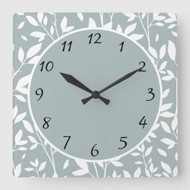 Horloge Carrée Sage Green Rustique Floral Feuille Ferme (Recto)