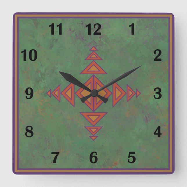 Horloge Carrée Sagebrush sud-ouest Vert Géométrique Style Régulie (Recto)