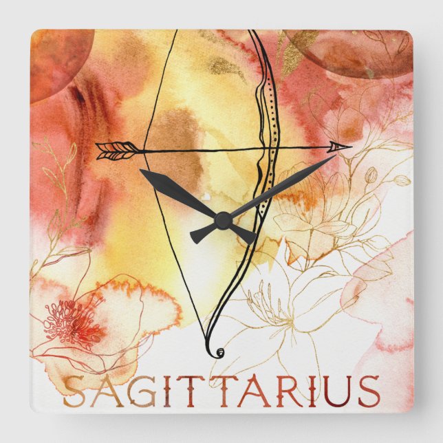 Horloge Carrée Sagittarius archer orange gold planets zodiac (Recto)