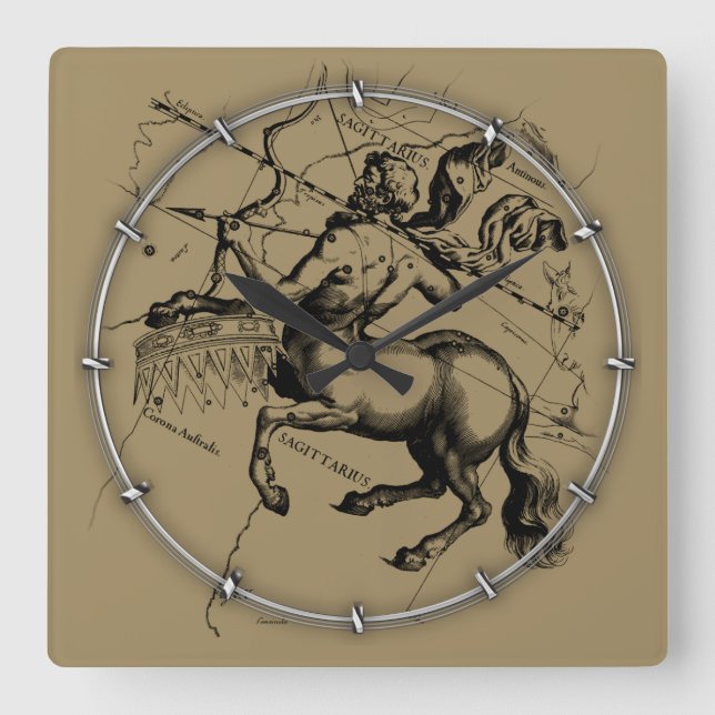 Horloge Carrée Sagittarius Constellation Carte Hevelius 1690 (Recto)