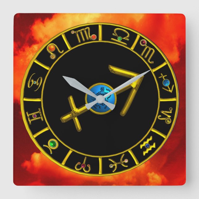 Horloge Carrée SAGITTARIUS Gold Blue Zodiac Jewel Astrology Chart (Recto)