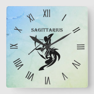 Horloge Carrée Sagittarius Zodiac symbole Blue Green Numerals