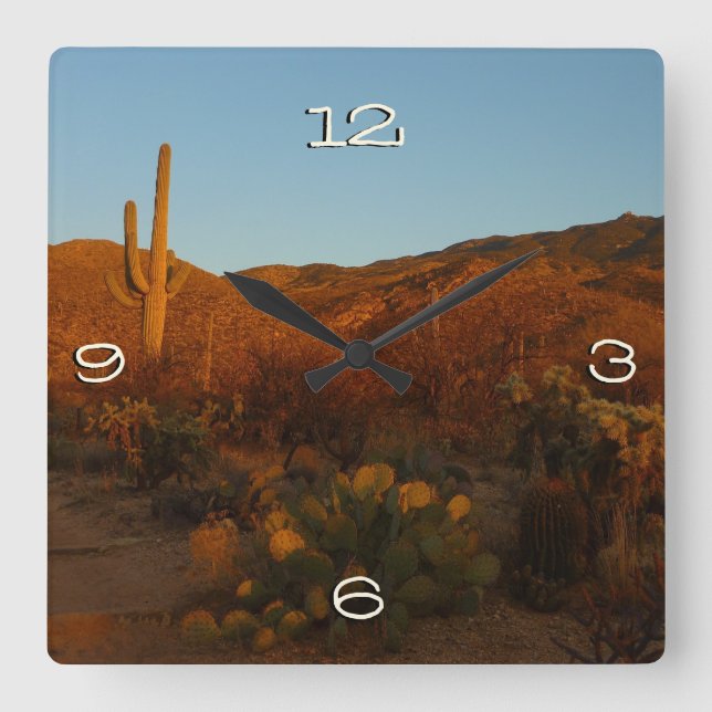Horloge Carrée Saguaro Sunset I Arizona Désert Paysage (Recto)