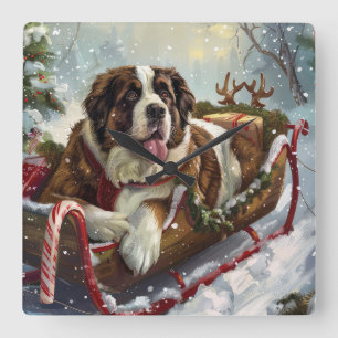 Horloge Carrée Saint Bernard Chien Festif de Noël
