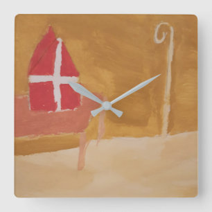 Horloge Carrée Saint-Nick Dutch Fritklaas Miter Watercolor
