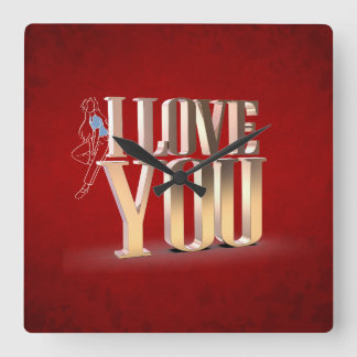 Horloge Carrée Saint Valentin Rouge 3D Je t'aime