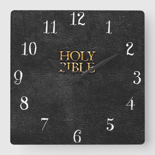 Horloge Carrée Sainte Bible Religion chrétienne Faux Cuir noir (Recto)